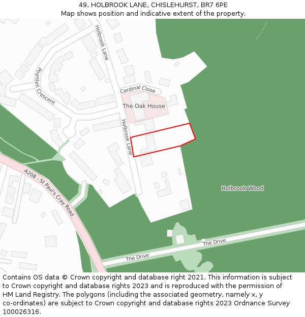 49, HOLBROOK LANE, CHISLEHURST, BR7 6PE: Location map and indicative extent of plot