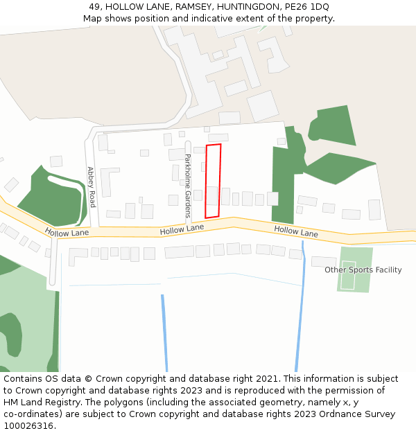 49, HOLLOW LANE, RAMSEY, HUNTINGDON, PE26 1DQ: Location map and indicative extent of plot