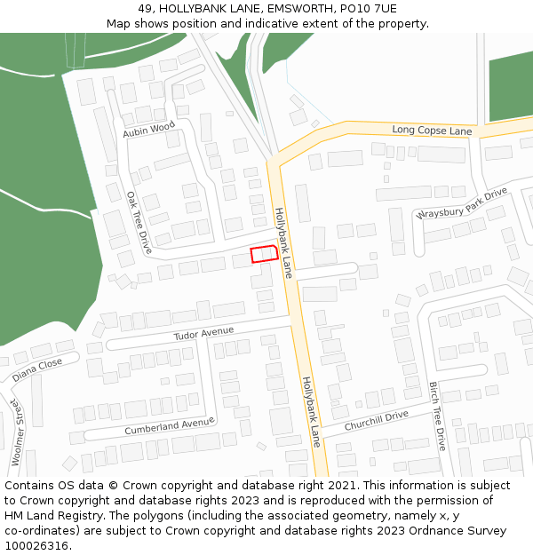 49, HOLLYBANK LANE, EMSWORTH, PO10 7UE: Location map and indicative extent of plot