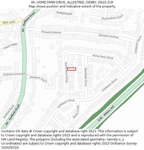 49, HOME FARM DRIVE, ALLESTREE, DERBY, DE22 2UP: Location map and indicative extent of plot