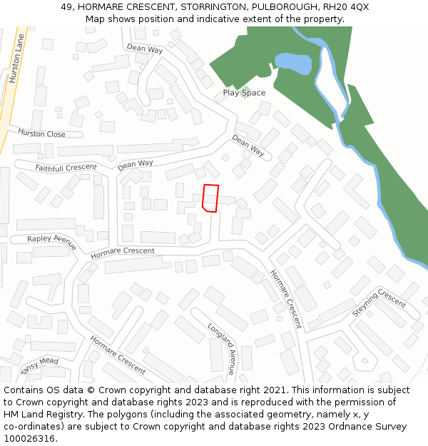 49, HORMARE CRESCENT, STORRINGTON, PULBOROUGH, RH20 4QX: Location map and indicative extent of plot