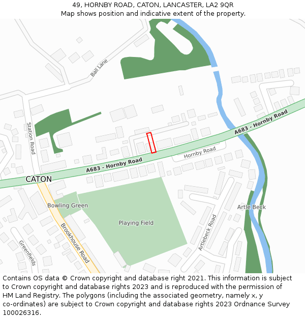 49, HORNBY ROAD, CATON, LANCASTER, LA2 9QR: Location map and indicative extent of plot