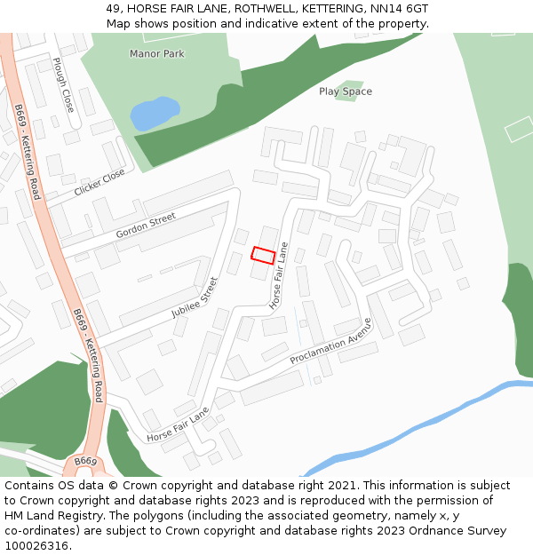 49, HORSE FAIR LANE, ROTHWELL, KETTERING, NN14 6GT: Location map and indicative extent of plot