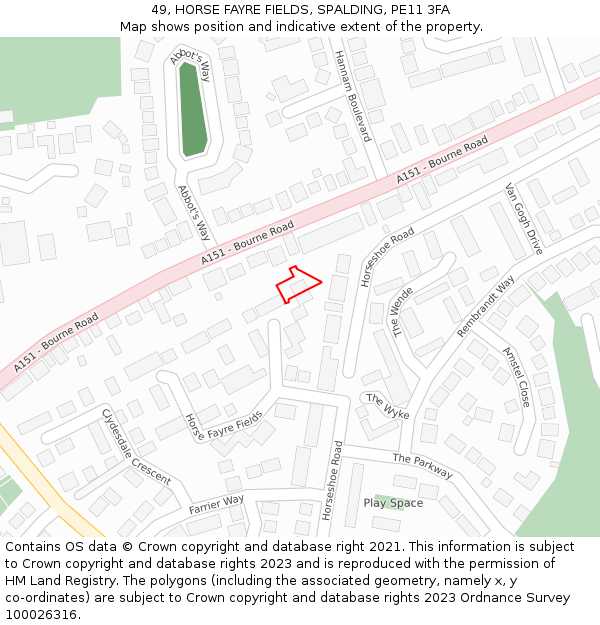 49, HORSE FAYRE FIELDS, SPALDING, PE11 3FA: Location map and indicative extent of plot