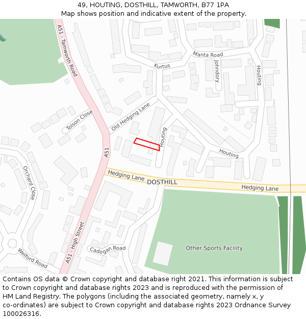 49, HOUTING, DOSTHILL, TAMWORTH, B77 1PA: Location map and indicative extent of plot