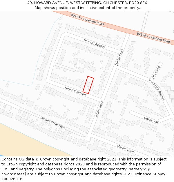 49, HOWARD AVENUE, WEST WITTERING, CHICHESTER, PO20 8EX: Location map and indicative extent of plot
