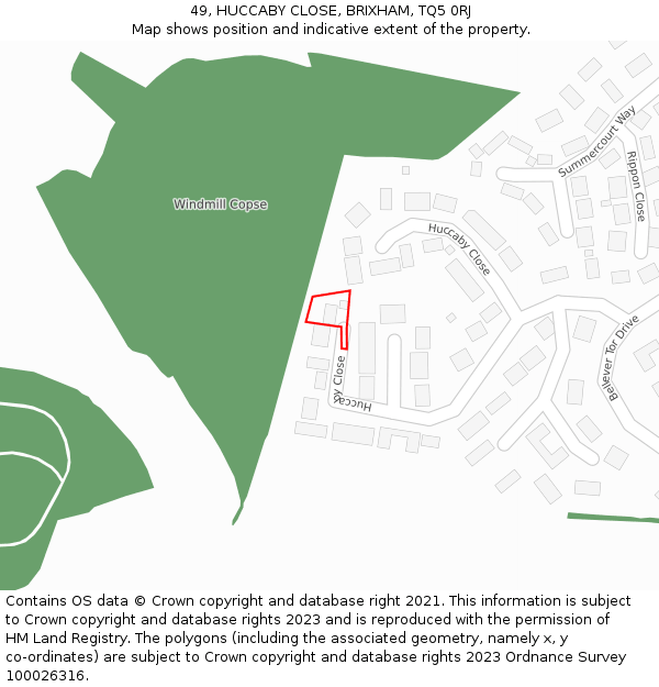 49, HUCCABY CLOSE, BRIXHAM, TQ5 0RJ: Location map and indicative extent of plot