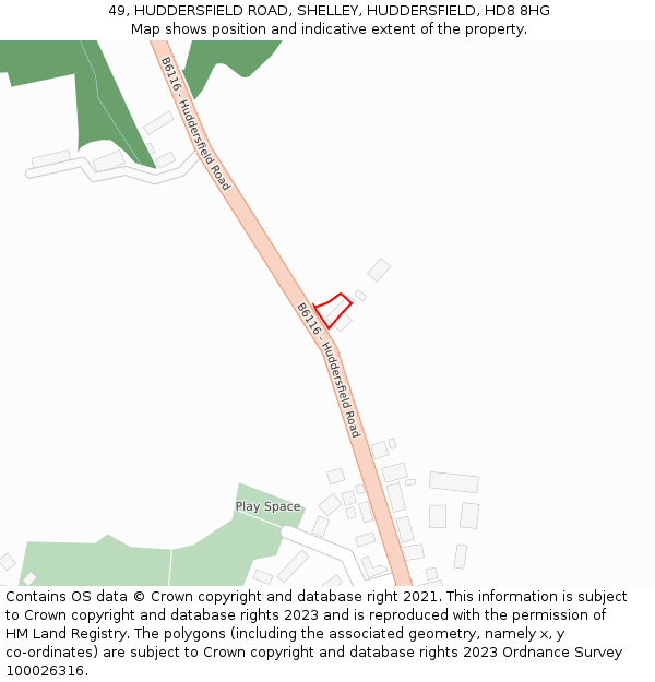 49, HUDDERSFIELD ROAD, SHELLEY, HUDDERSFIELD, HD8 8HG: Location map and indicative extent of plot