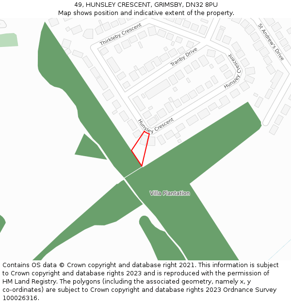 49, HUNSLEY CRESCENT, GRIMSBY, DN32 8PU: Location map and indicative extent of plot