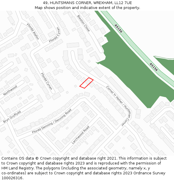 49, HUNTSMANS CORNER, WREXHAM, LL12 7UE: Location map and indicative extent of plot