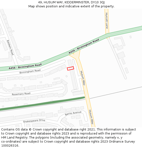 49, HUSUM WAY, KIDDERMINSTER, DY10 3QJ: Location map and indicative extent of plot