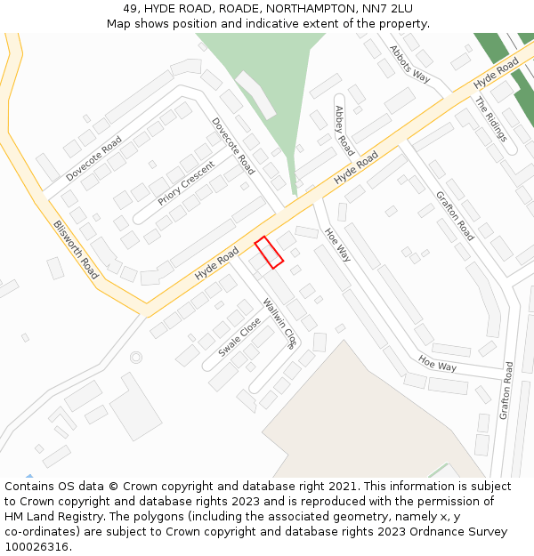 49, HYDE ROAD, ROADE, NORTHAMPTON, NN7 2LU: Location map and indicative extent of plot