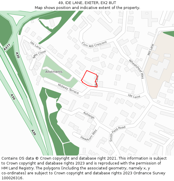 49, IDE LANE, EXETER, EX2 8UT: Location map and indicative extent of plot