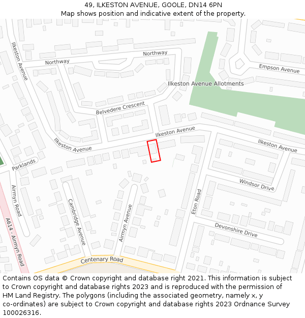 49, ILKESTON AVENUE, GOOLE, DN14 6PN: Location map and indicative extent of plot