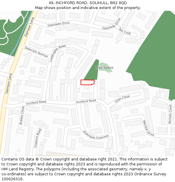 49, INCHFORD ROAD, SOLIHULL, B92 9QD: Location map and indicative extent of plot