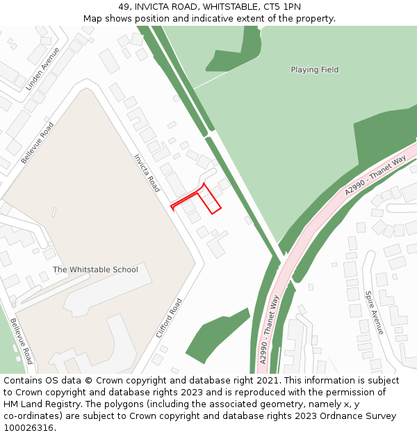 49, INVICTA ROAD, WHITSTABLE, CT5 1PN: Location map and indicative extent of plot