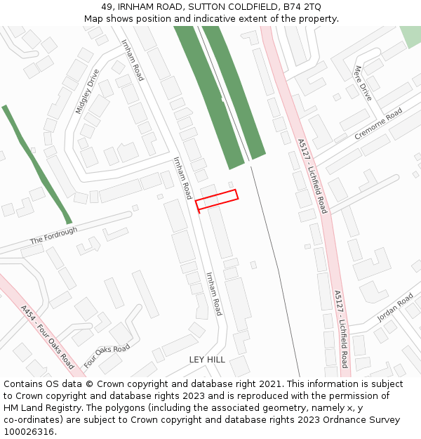 49, IRNHAM ROAD, SUTTON COLDFIELD, B74 2TQ: Location map and indicative extent of plot