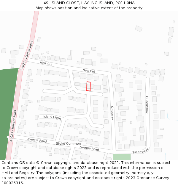 49, ISLAND CLOSE, HAYLING ISLAND, PO11 0NA: Location map and indicative extent of plot