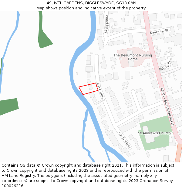 49, IVEL GARDENS, BIGGLESWADE, SG18 0AN: Location map and indicative extent of plot