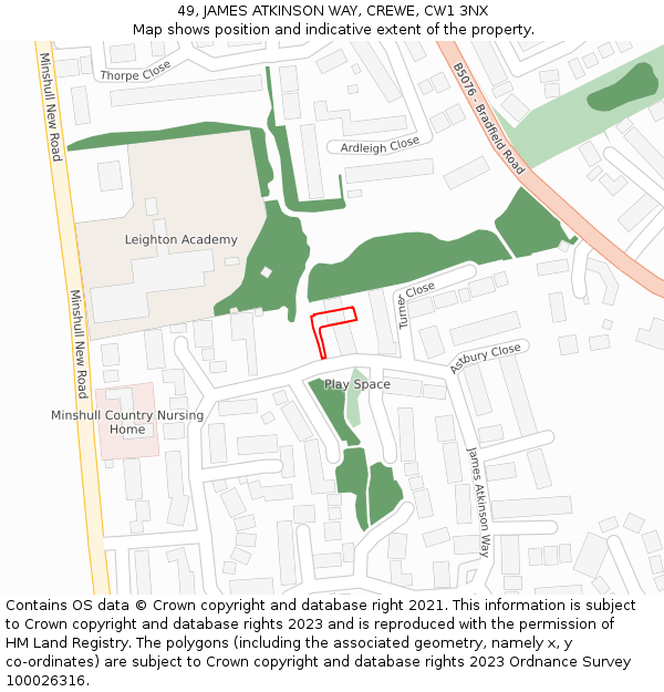 49, JAMES ATKINSON WAY, CREWE, CW1 3NX: Location map and indicative extent of plot