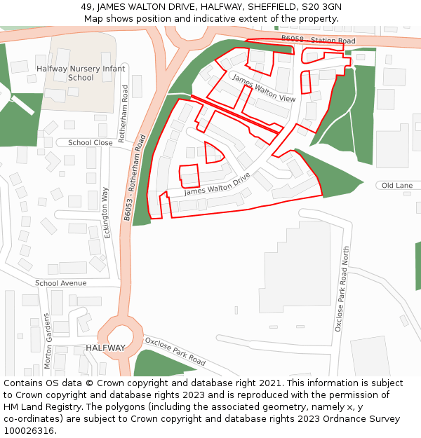 49, JAMES WALTON DRIVE, HALFWAY, SHEFFIELD, S20 3GN: Location map and indicative extent of plot