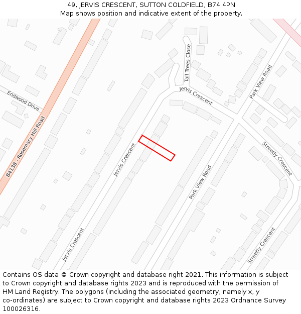 49, JERVIS CRESCENT, SUTTON COLDFIELD, B74 4PN: Location map and indicative extent of plot