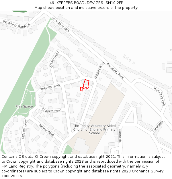 49, KEEPERS ROAD, DEVIZES, SN10 2FP: Location map and indicative extent of plot