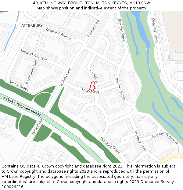 49, KELLING WAY, BROUGHTON, MILTON KEYNES, MK10 9NW: Location map and indicative extent of plot