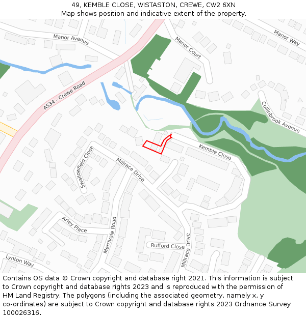 49, KEMBLE CLOSE, WISTASTON, CREWE, CW2 6XN: Location map and indicative extent of plot