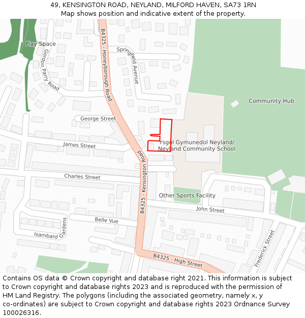 49, KENSINGTON ROAD, NEYLAND, MILFORD HAVEN, SA73 1RN: Location map and indicative extent of plot