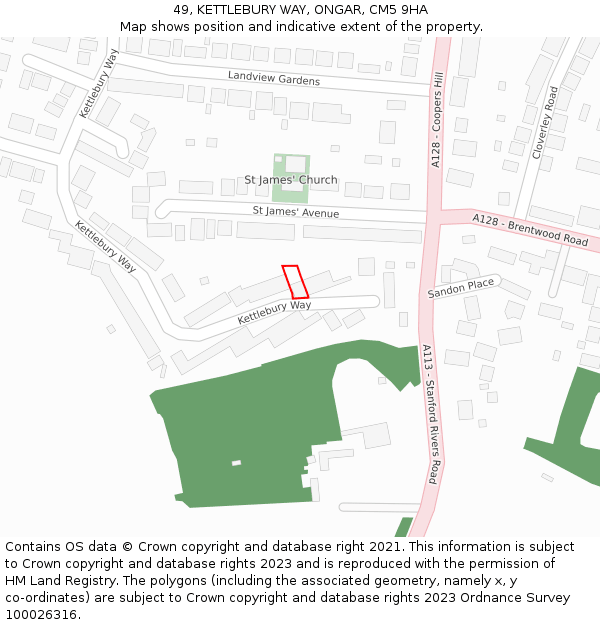 49, KETTLEBURY WAY, ONGAR, CM5 9HA: Location map and indicative extent of plot