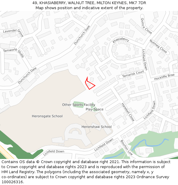 49, KHASIABERRY, WALNUT TREE, MILTON KEYNES, MK7 7DR: Location map and indicative extent of plot