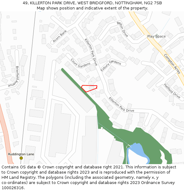 49, KILLERTON PARK DRIVE, WEST BRIDGFORD, NOTTINGHAM, NG2 7SB: Location map and indicative extent of plot