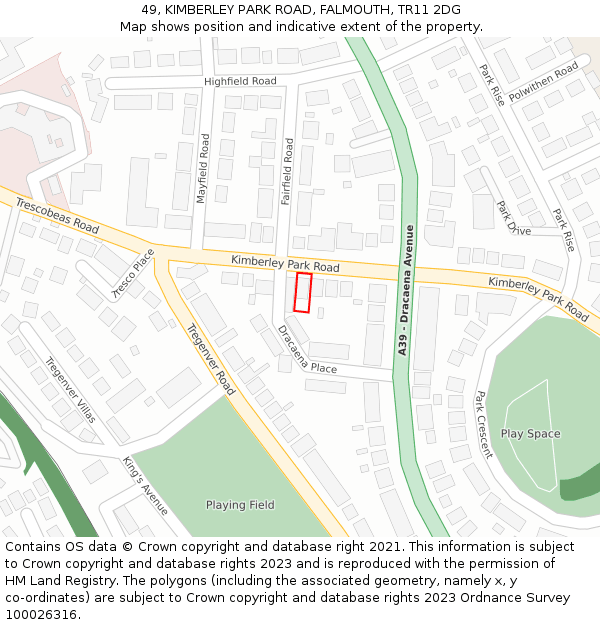 49, KIMBERLEY PARK ROAD, FALMOUTH, TR11 2DG: Location map and indicative extent of plot