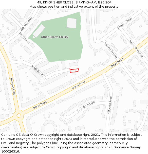 49, KINGFISHER CLOSE, BIRMINGHAM, B26 2QF: Location map and indicative extent of plot