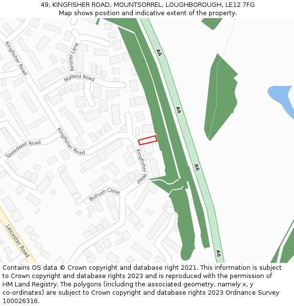 49, KINGFISHER ROAD, MOUNTSORREL, LOUGHBOROUGH, LE12 7FG: Location map and indicative extent of plot