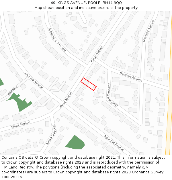 49, KINGS AVENUE, POOLE, BH14 9QQ: Location map and indicative extent of plot