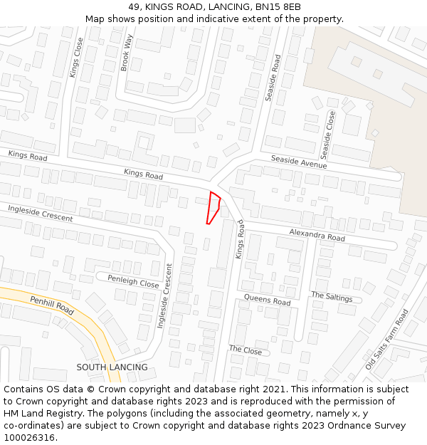 49, KINGS ROAD, LANCING, BN15 8EB: Location map and indicative extent of plot