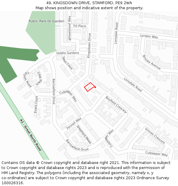 49, KINGSDOWN DRIVE, STAMFORD, PE9 2WA: Location map and indicative extent of plot