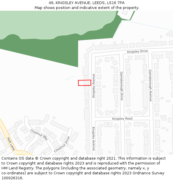 49, KINGSLEY AVENUE, LEEDS, LS16 7PA: Location map and indicative extent of plot