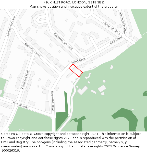 49, KINLET ROAD, LONDON, SE18 3BZ: Location map and indicative extent of plot