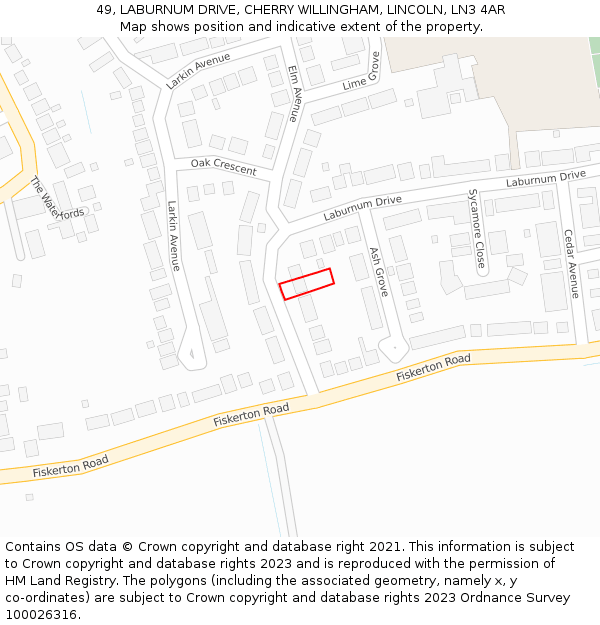 49, LABURNUM DRIVE, CHERRY WILLINGHAM, LINCOLN, LN3 4AR: Location map and indicative extent of plot