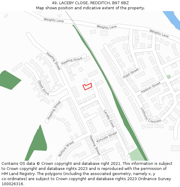 49, LACEBY CLOSE, REDDITCH, B97 6BZ: Location map and indicative extent of plot