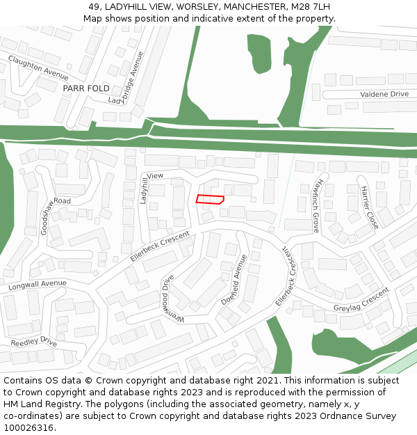 49, LADYHILL VIEW, WORSLEY, MANCHESTER, M28 7LH: Location map and indicative extent of plot