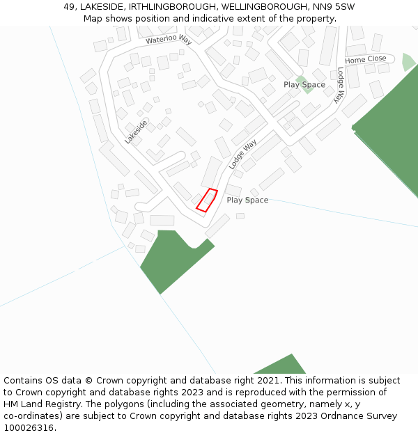 49, LAKESIDE, IRTHLINGBOROUGH, WELLINGBOROUGH, NN9 5SW: Location map and indicative extent of plot