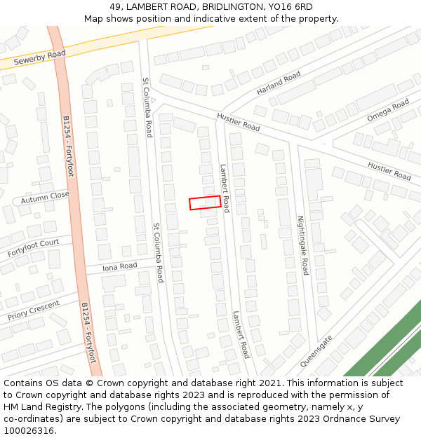 49, LAMBERT ROAD, BRIDLINGTON, YO16 6RD: Location map and indicative extent of plot