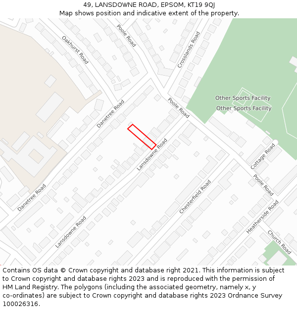 49, LANSDOWNE ROAD, EPSOM, KT19 9QJ: Location map and indicative extent of plot