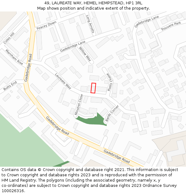 49, LAUREATE WAY, HEMEL HEMPSTEAD, HP1 3RL: Location map and indicative extent of plot