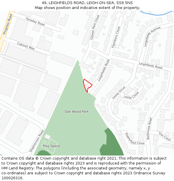 49, LEIGHFIELDS ROAD, LEIGH-ON-SEA, SS9 5NS: Location map and indicative extent of plot