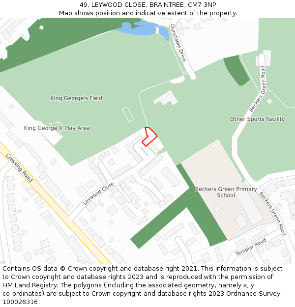 49, LEYWOOD CLOSE, BRAINTREE, CM7 3NP: Location map and indicative extent of plot